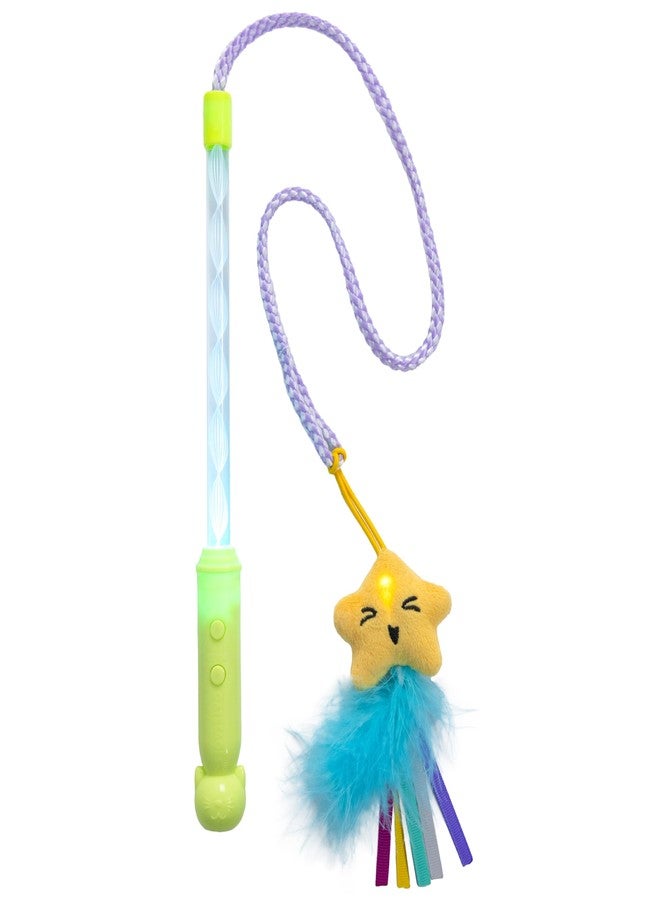 Catstages Twinkle Star Light Up Cat Wand Toy with LED Color-Changing Lights, Feathers & Ribbon Plush Star Attachment, Interactive Flirt Pole for Indoor Cats & Kittens - Image 1